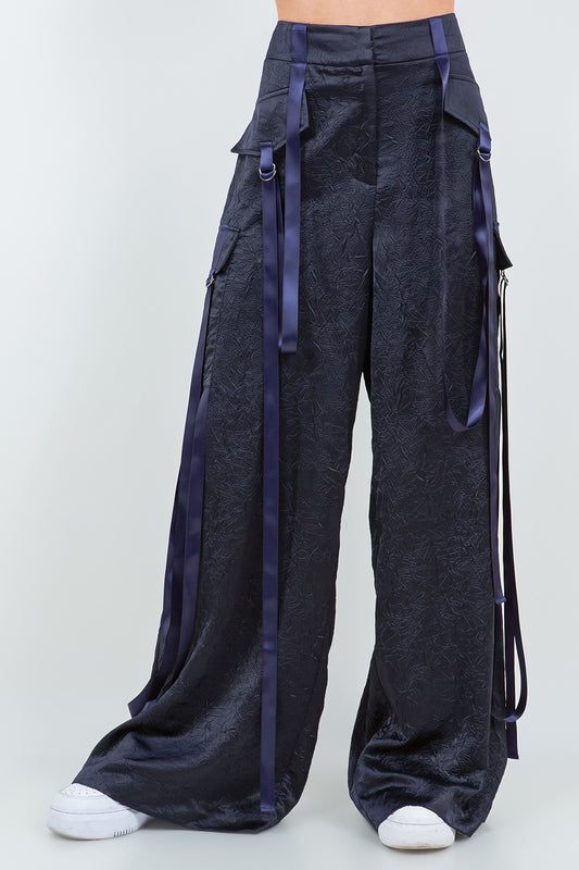 Pantalón de Seda con tiras azules